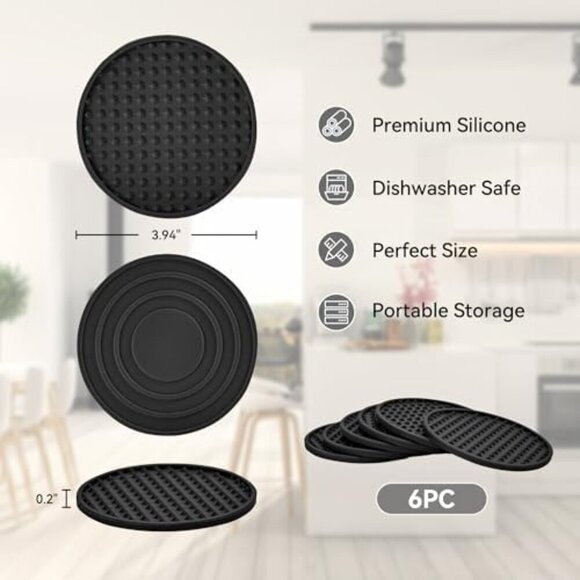 Coasters for Drinks, Silicone Coasters Set of 6 with ABS Holder, Outdoor Coaster - Picture 6 of 8